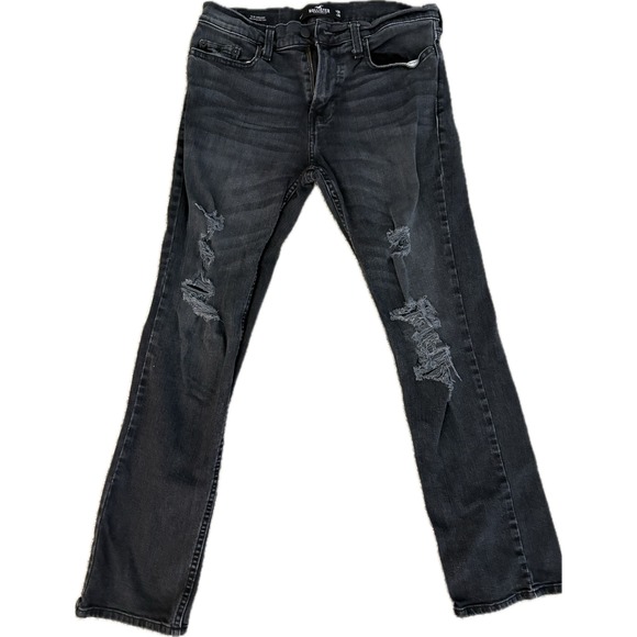 Hollister Slim Straight Epic Flex Distressed Ripped Black Wash Jeans 29/30 - Picture 2 of 10